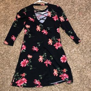 Black cotton dress with flower pattern
